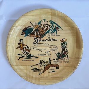 Vintage Bamboo Serving Wooden plate Jamaica Souvenir Mid Century Collectible